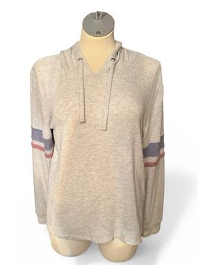 Pink Rose Light Beige Hooded Pullover with Stripe Detail Large